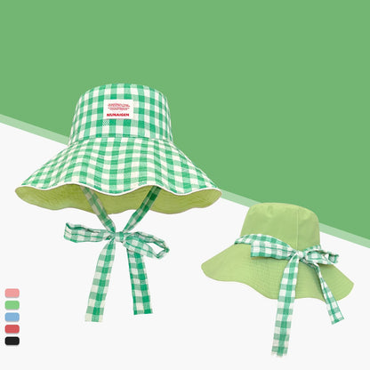 Plaid fisherman hat trendy seaside beach sunshade hat double-sided wearable plaid summer sunscreen hat