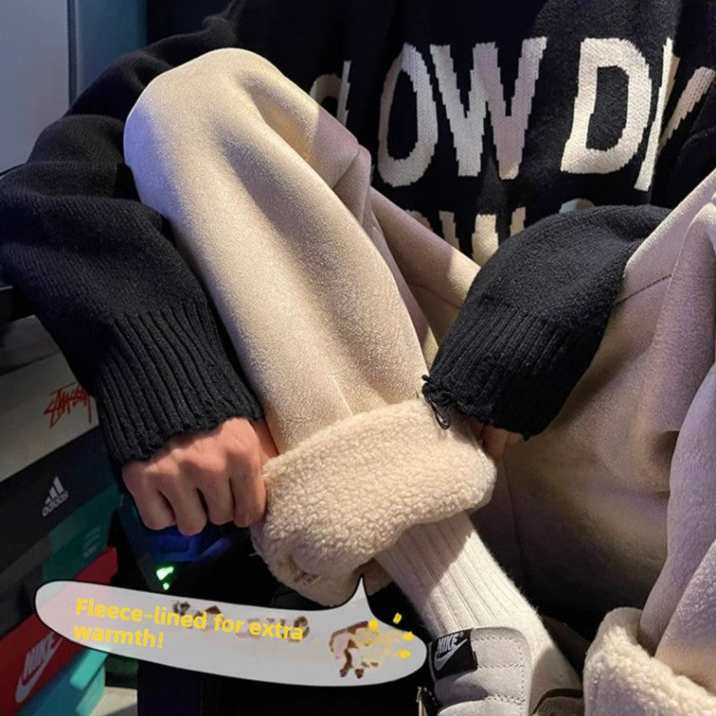 Women's Suede Thickened Straight Leg Pants Korean Style Wide Leg Autumn Winter New Student Fashion Casual Trousers