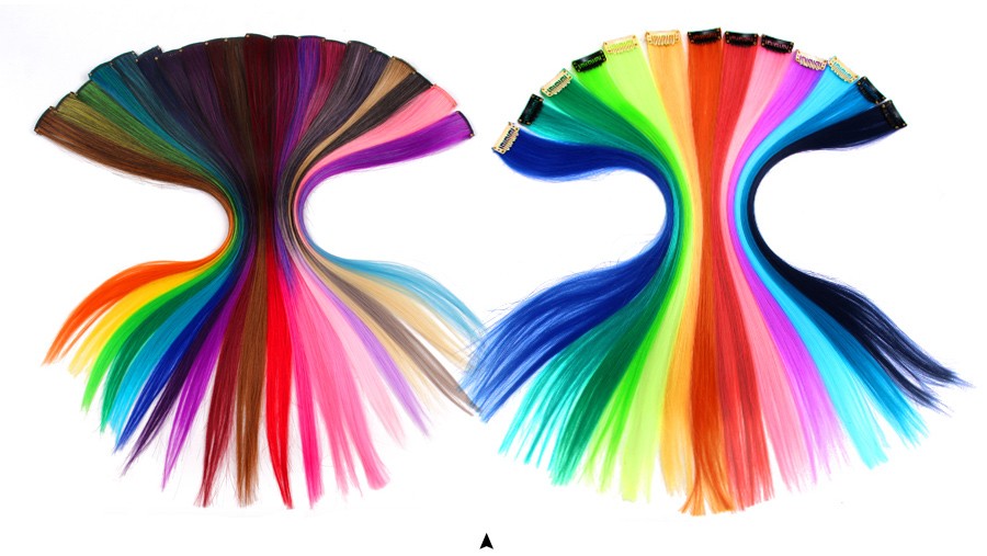 Apliques Sintéticos Presilha de Uma Peça Extensões de Cabelo Arco-Íris Cabelo Sintético Liso Peças de Cabelo de 45cm Longo Ombré Rosa Roxo Vermelho Azul