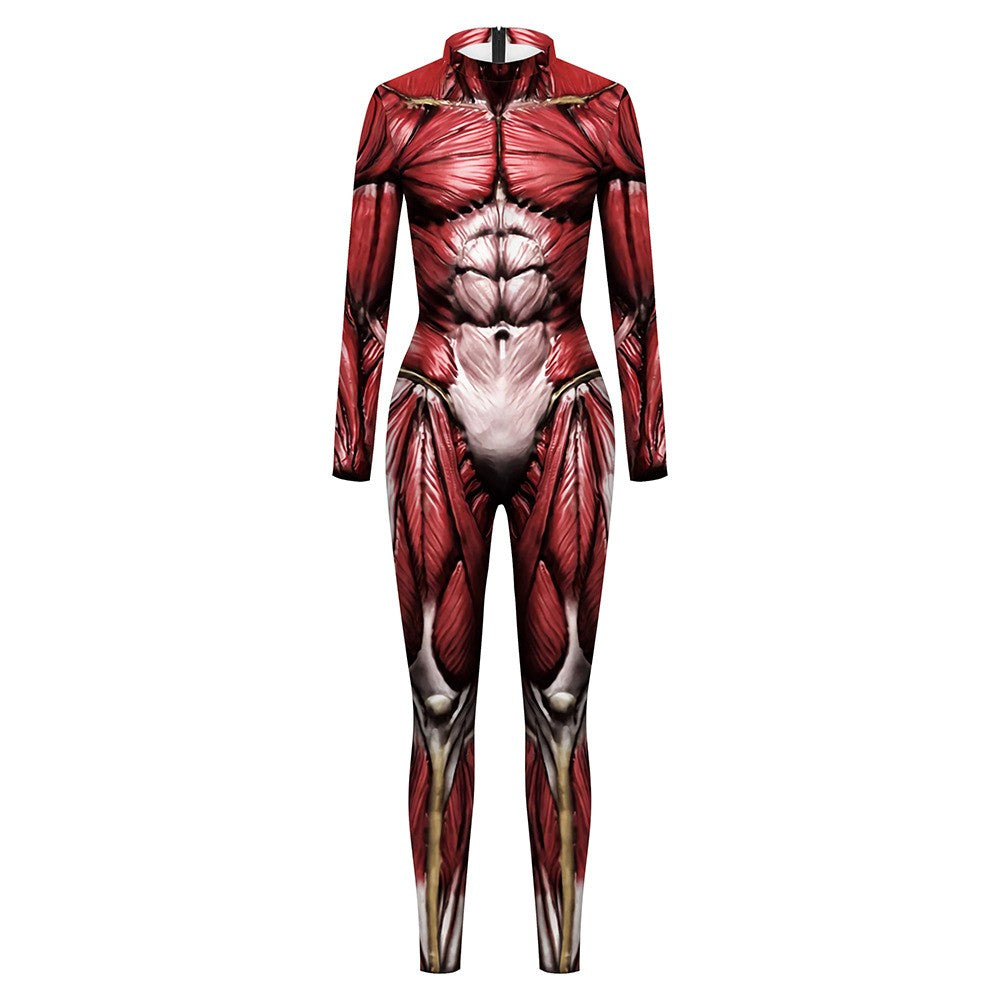 [You're My Secret] Halloween Cosplay Costumes for Men Women 3D Printed Muscle Elastic Human Anatomy Body Bodysuit Jumpsuit