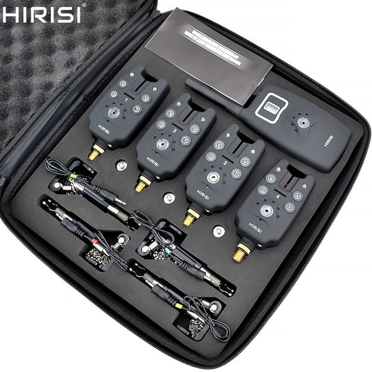 Alarme de picada de pesca sem fio conjunto 1+4 com 4 indicadores de picada luminosos em estojo EVA para pesca de carpas B1203S