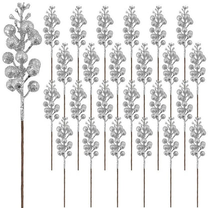10Pcs Christmas Decoration Artificial 15heads Sparkling Berry Bouquet Xmas Tree Ornaments for Home Decor New Year Party Supplies