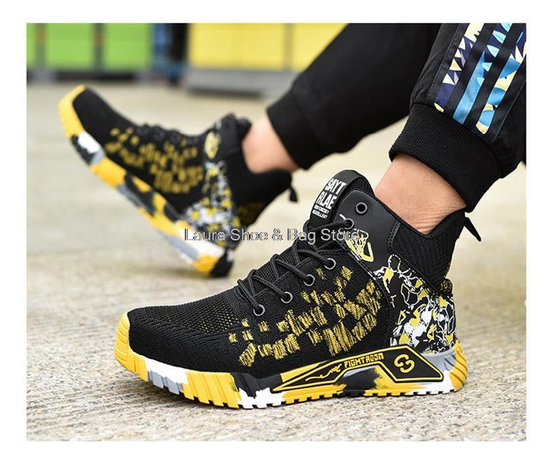 Botas de segurança de cano alto masculinas, bico de aço, sapatos de trabalho masculinos e femininos, botas de segurança anti-impacto, indestrutíveis, respiráveis