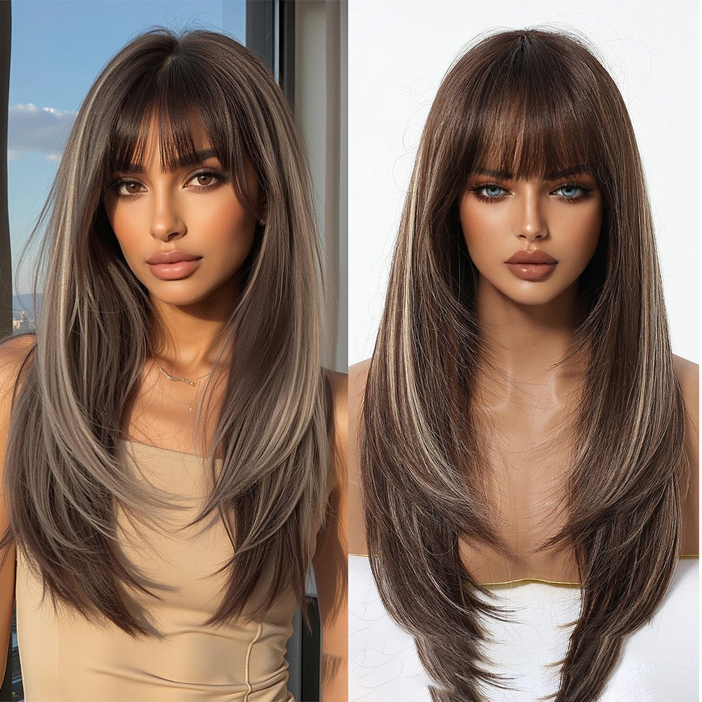 Peruca Loiro Dourado Com Franja Cabelo Longo Liso Peruca Natural Para Mulheres Perucas Cosplay Sintética Resistente ao Calor Cabelo Falso
