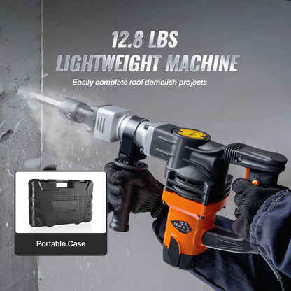SucceBuy Martelo Demolidor Elétrico de 1400 W, Rompedor de Concreto Pesado de 2900 BPM, 2 Peças de Cinzéis e Ponteiras