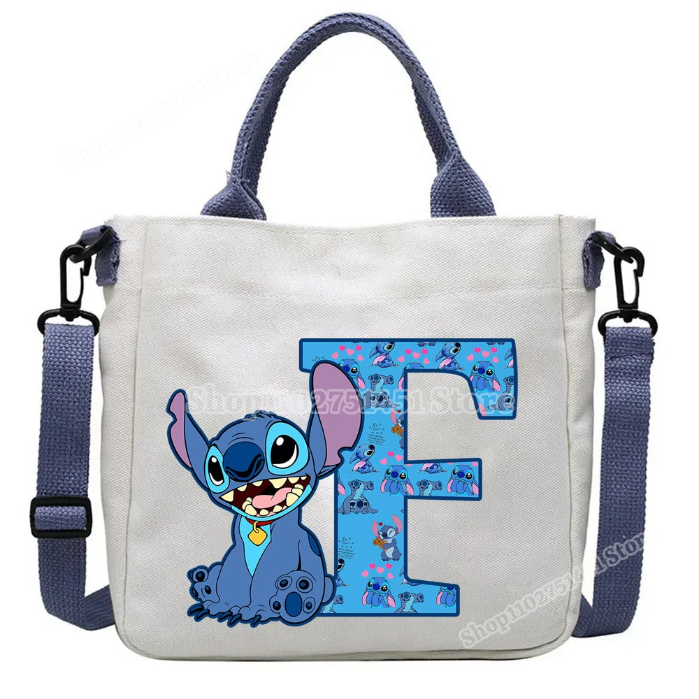 Disney Stitch Letter A-Z Print Shoulder Bags Cute Anime Action Figure Stich Purses Handbags Women Sling Messenger Bag Gift