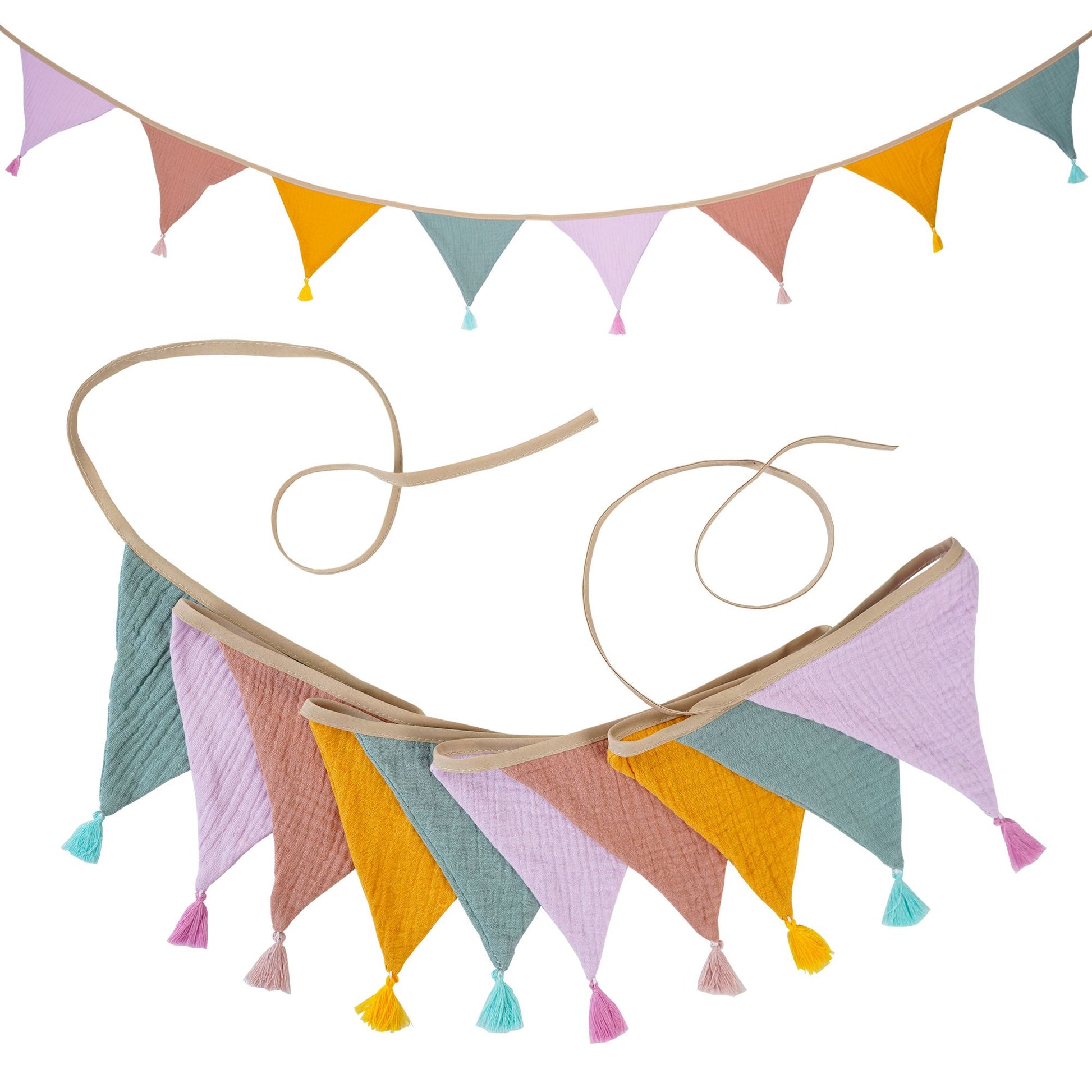 2.6M/8.5FT Nursery Fabric Bunting 10 Triangle Pennant Flags With Tassels Party Decor Banner Home Baby Shower Carnival Garland