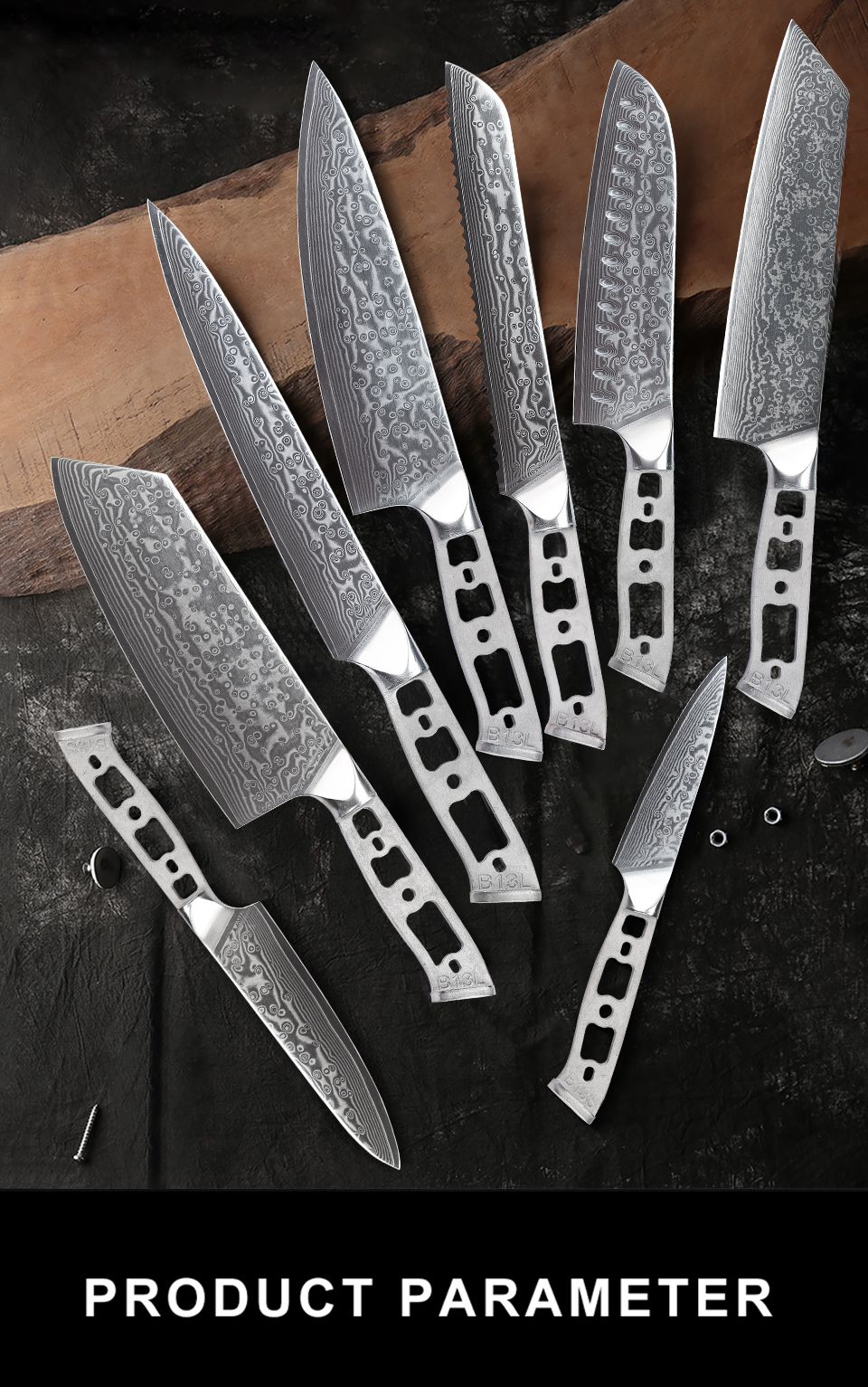 Lâmina Bruta para Facas de Cozinha TURWHO DIY, Aço Damasco 67 Camadas VG10, Faca Japonesa de Chef Santoku Kiritsuke para Fatiar e de Uso Geral