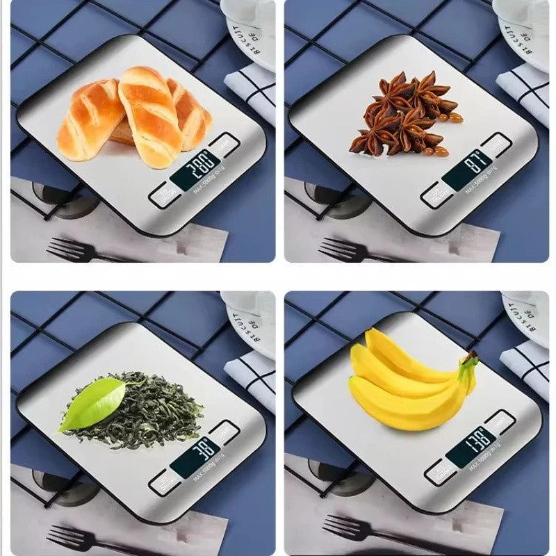 Nova Balança Digital Eletrônica de Cozinha 5kg-1g com Display LED Painel de Aço Inoxidável Ideal para Casa Joias Lanches e Cozimento