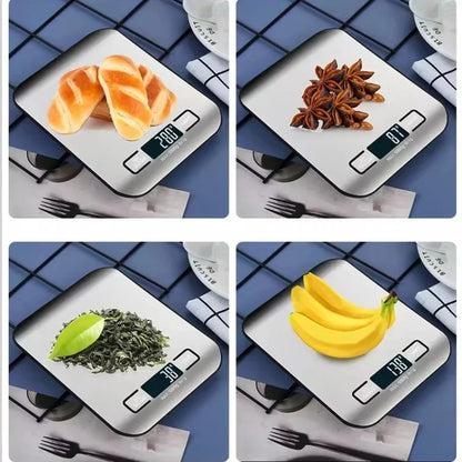 Nova Balança Digital Eletrônica de Cozinha 5kg-1g com Display LED Painel de Aço Inoxidável Ideal para Casa Joias Lanches e Cozimento