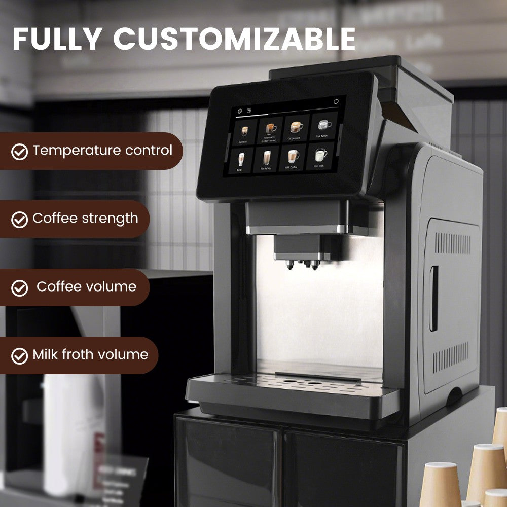 Mcilpoog WS817-Plus Máquina de café expresso automática com tela grande colorida de 7", com bico vaporizador, 21 sabores para casa e escritório