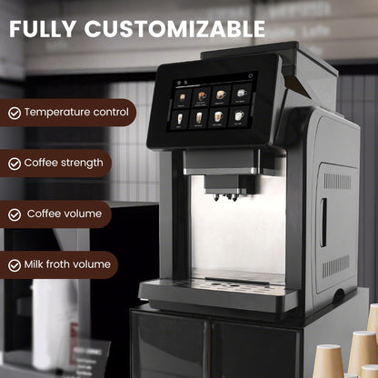 Mcilpoog WS817-Plus Máquina de café expresso automática com tela grande colorida de 7", com bico vaporizador, 21 sabores para casa e escritório