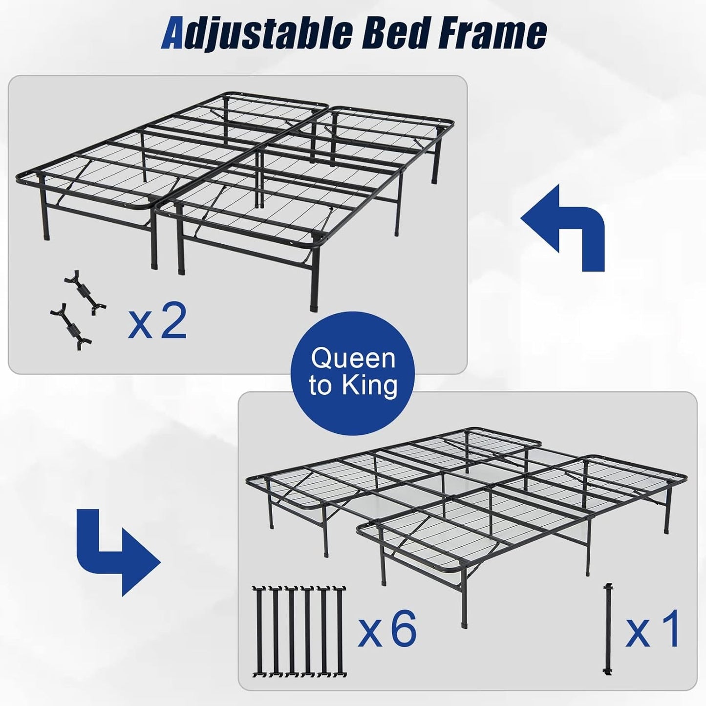 Estrutura de Cama Plataforma Dobrável de Metal, Base de Colchão com Ripas de Aço Reforçado de 13 Polegadas com Armazenamento Embaixo da Cama, Montagem sem Ferramentas