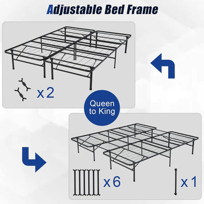 Estrutura de Cama Plataforma Dobrável de Metal, Base de Colchão com Ripas de Aço Reforçado de 13 Polegadas com Armazenamento Embaixo da Cama, Montagem sem Ferramentas