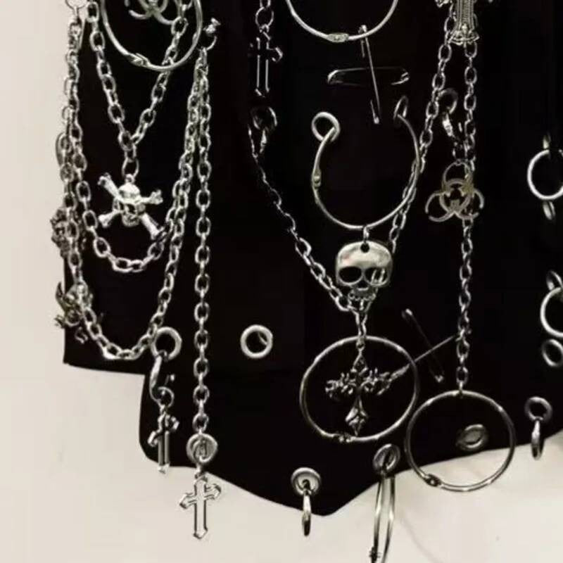 WVGA Spring Autumn New Men Y2K Dark Techwear Gothic Chain Design Blazer Punk Rock Heavy Beaded Niche Chic Casual Suit-Coat W8497