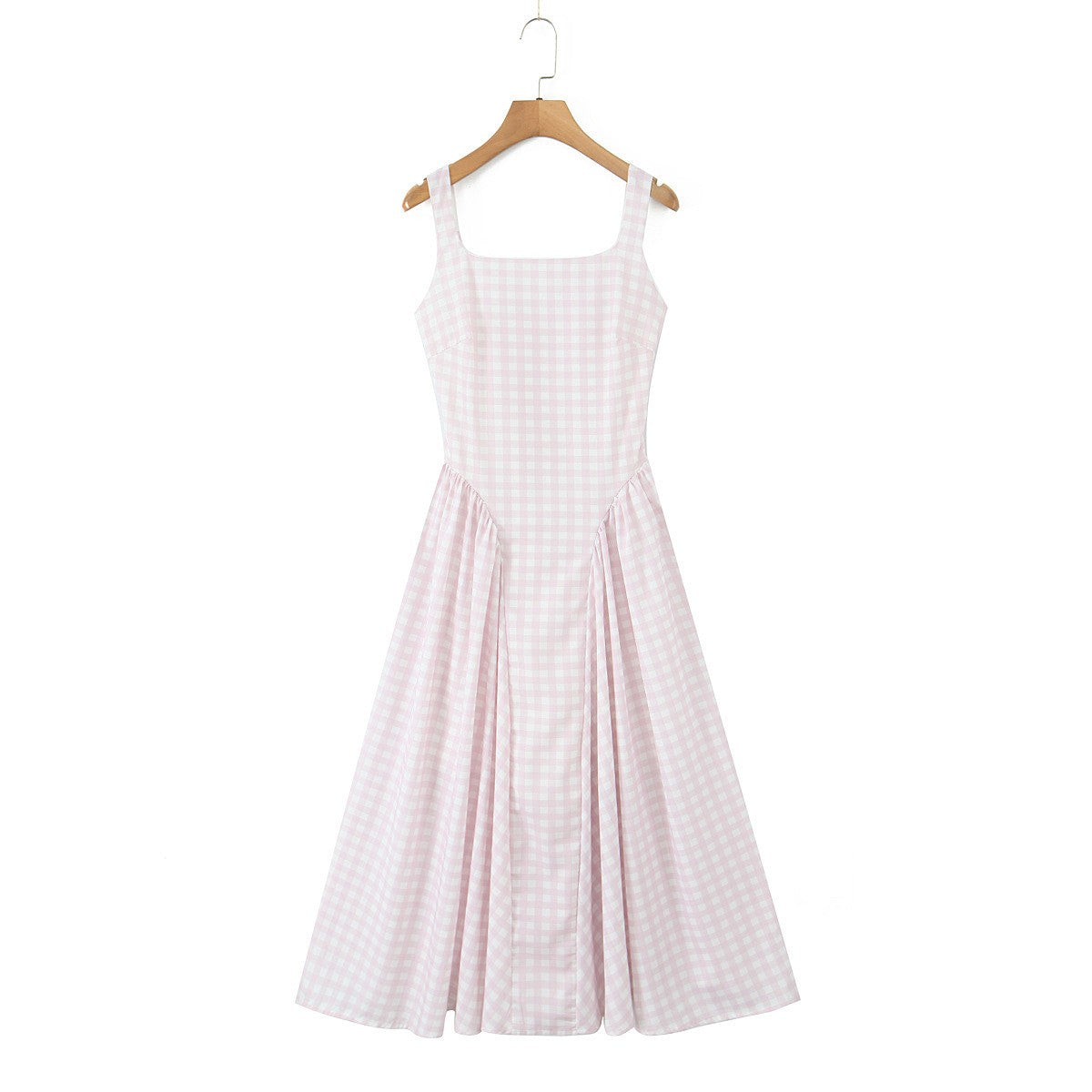 YENKYE Lace Up Bandage Plaid Sling Dress Women Elegant Square Neck Low Waist A-l