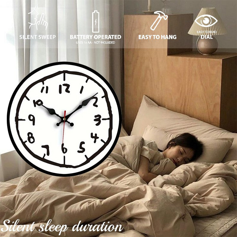 Creative Hand Drawing Wooden Silent Hanging Wall Clock, For Living Room, Office, Study Room, Bedroom, Home Decoration