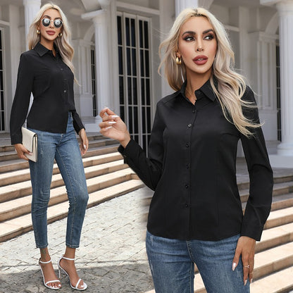 1pcs Woman Spring Autumn Solid color Shirts Lady Casual Long Sleeve Turn-down Collar Loose Shirt Female Fashion Temperament Tops