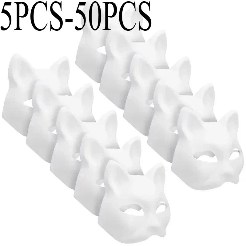 5-50Pcs Cat Fox Mask Halloween Blank Mask Costume for Adults for Holiday Party Role playing accessories