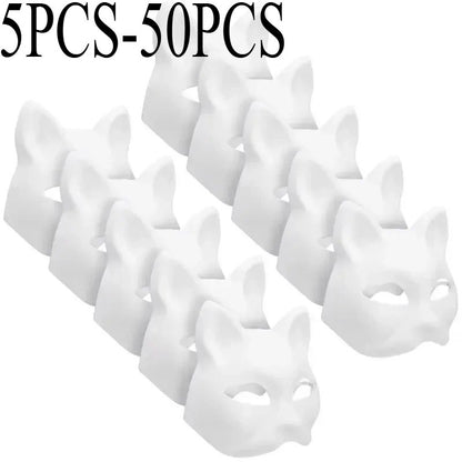 5-50Pcs Cat Fox Mask Halloween Blank Mask Costume for Adults for Holiday Party Role playing accessories