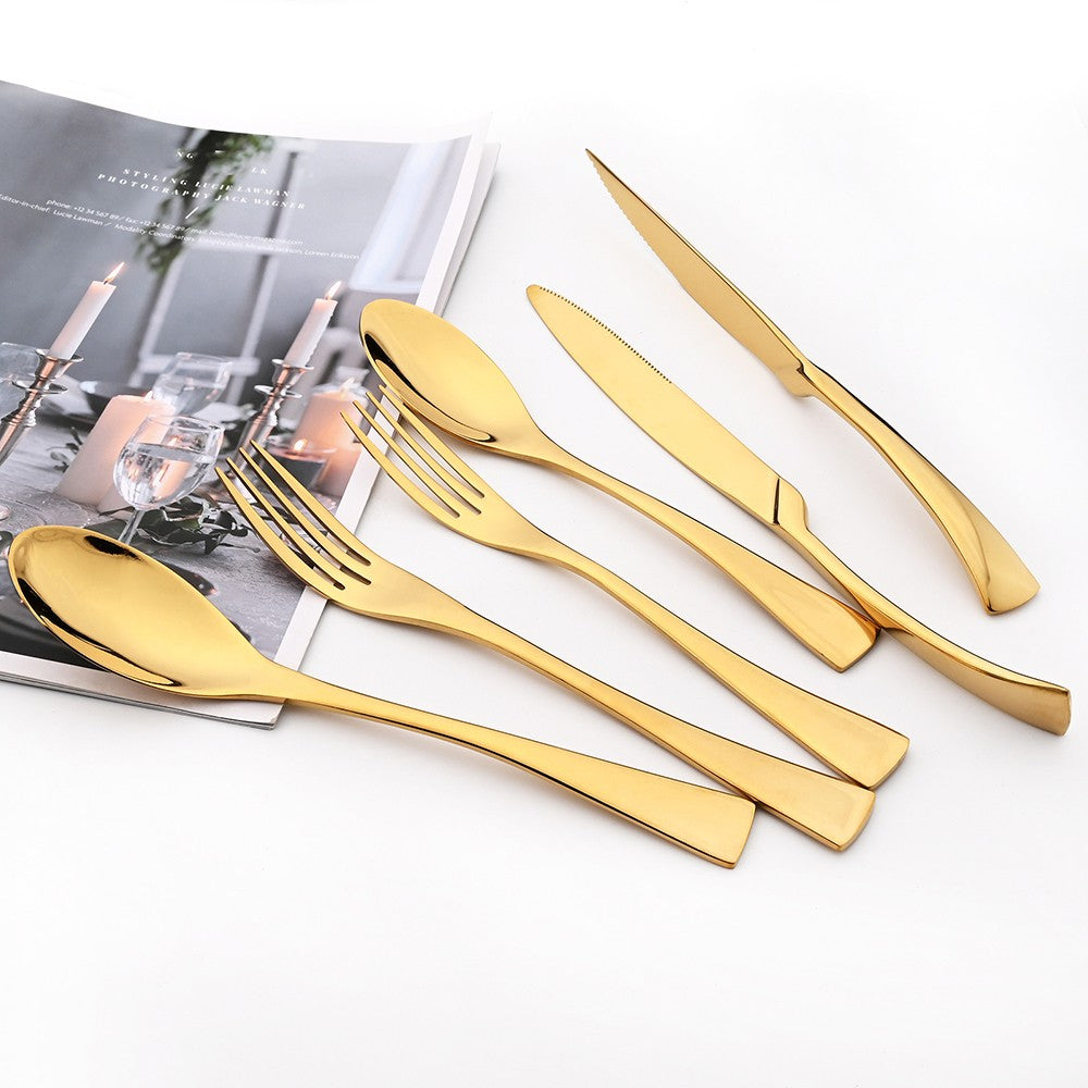 Conjunto de 4 Facas de Jantar Espelhadas, Talheres de Aço Inoxidável, Talheres Dourados e Prateados, Louça Ocidental, Facas de Bife para Restaurante