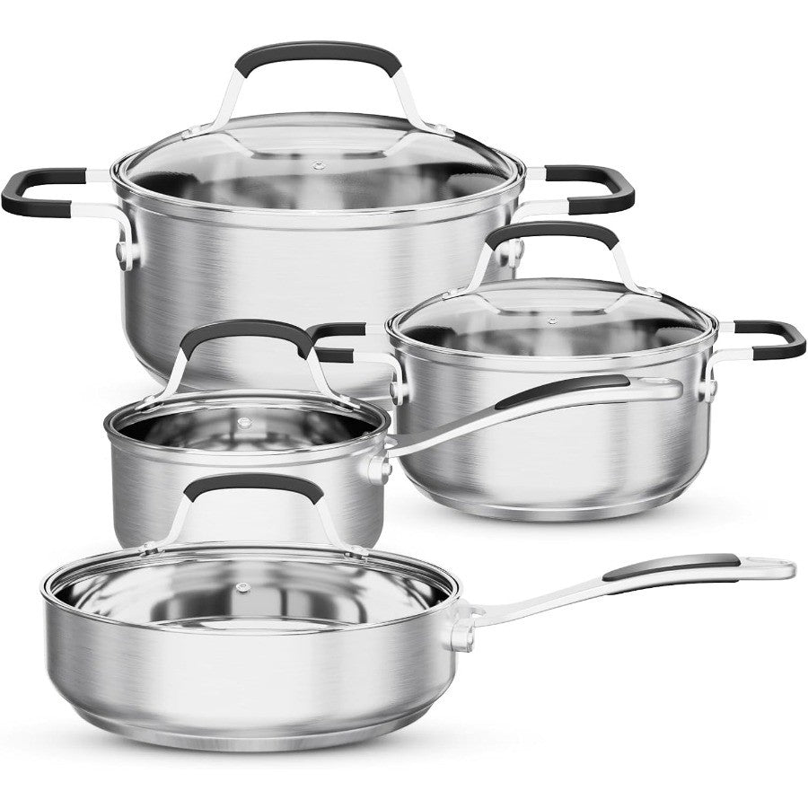 Conjunto de Panelas de Aço Inoxidável, 8 Peças, Atóxico, Base de 5 Camadas, Conjunto de Panelas de Cozinha, Conjunto de Panelas de Indução, Atóxico 18/8