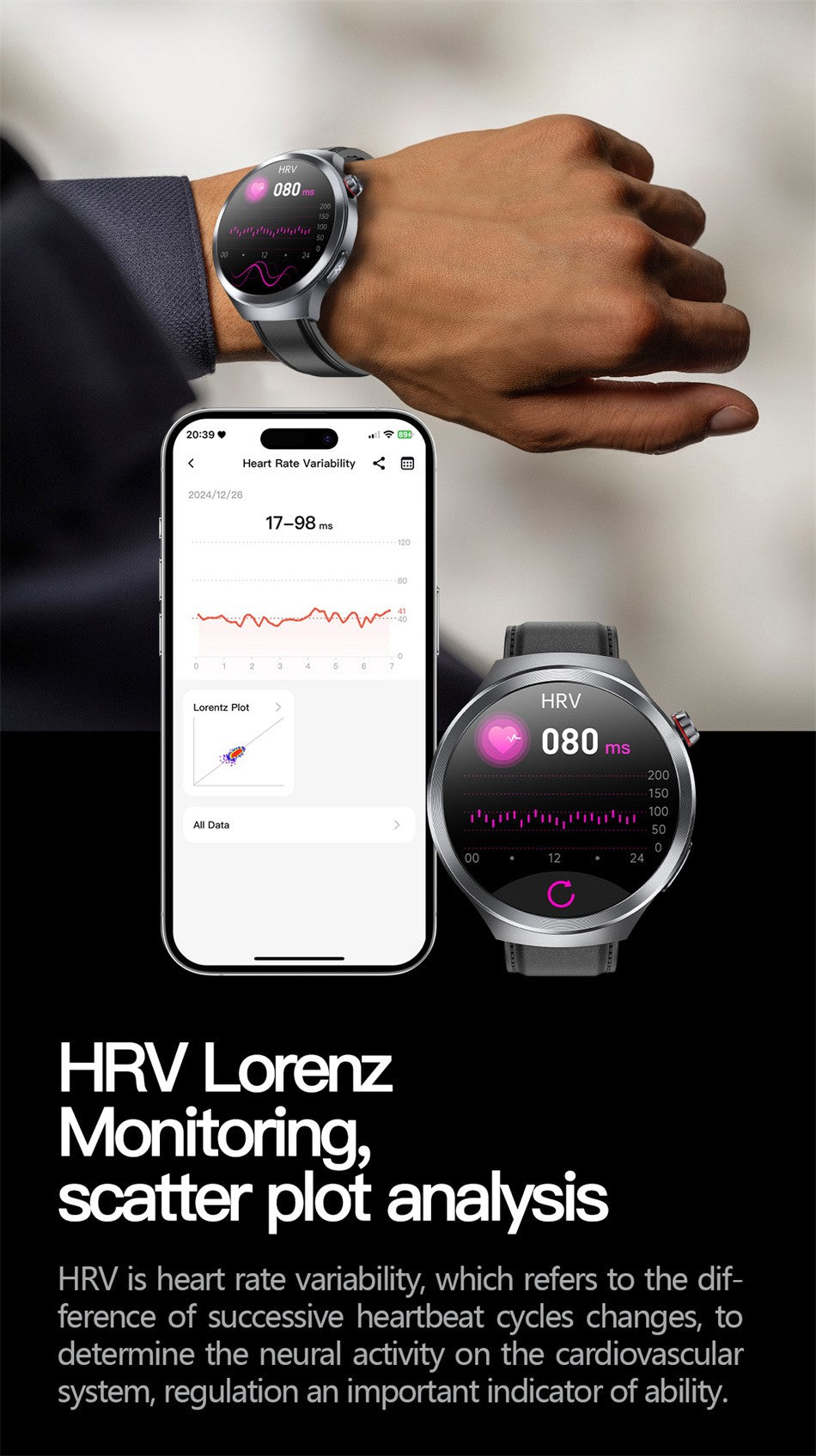 Relógio Inteligente Smartwatch Masculino 2026 Health Tracker com Safira e Medição de Ácido Úrico, Gordura Sanguínea, Pressão Arterial e ECG+PPG com Análise Corporal