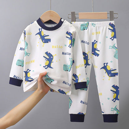 Cotton Children Pajamas Sets Unisex Soft Comfort Warm Cute Cartoon Printed Suitable Boys Girls Perfect for Autumn Winter Warmth