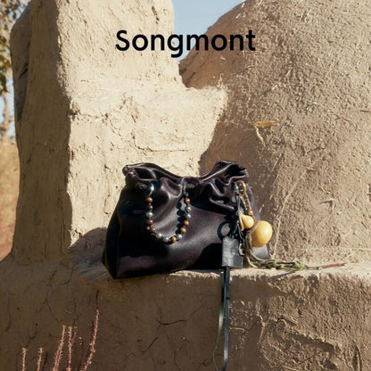 Songmont Genuine Leather Mini Bucket Bag Adjustable Drawstring Multi Straps White Black Blue Casual Chic Crossbody Bag Oversized