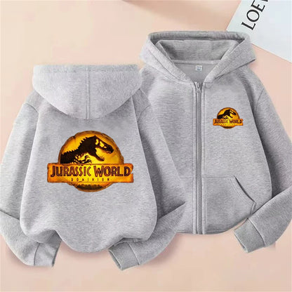Jurassic Park dinosaur boy black Girls Hoodie tops Suitable age 3-12 Children's Sweatshirt coat Autumn Zipper style Clothing
