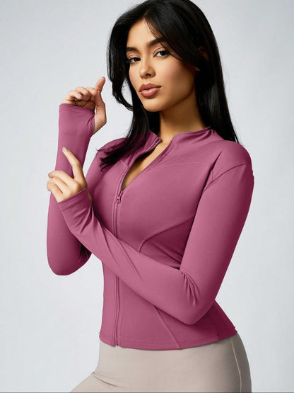 Fitfemme Women's Slim Fit Full - Zip Long - Sleeve Quick - Dry Breathable Athletic Workout Jacket