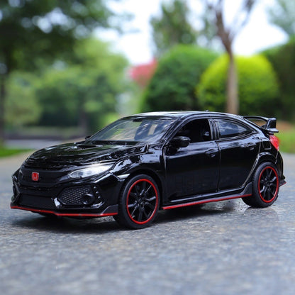 Carrinhos de brinquedo Honda Civic Type-R em liga metálica, escala 1:32, modelos fundidos com som e luz, veículos em miniatura, presentes de aniversário para crianças e adultos