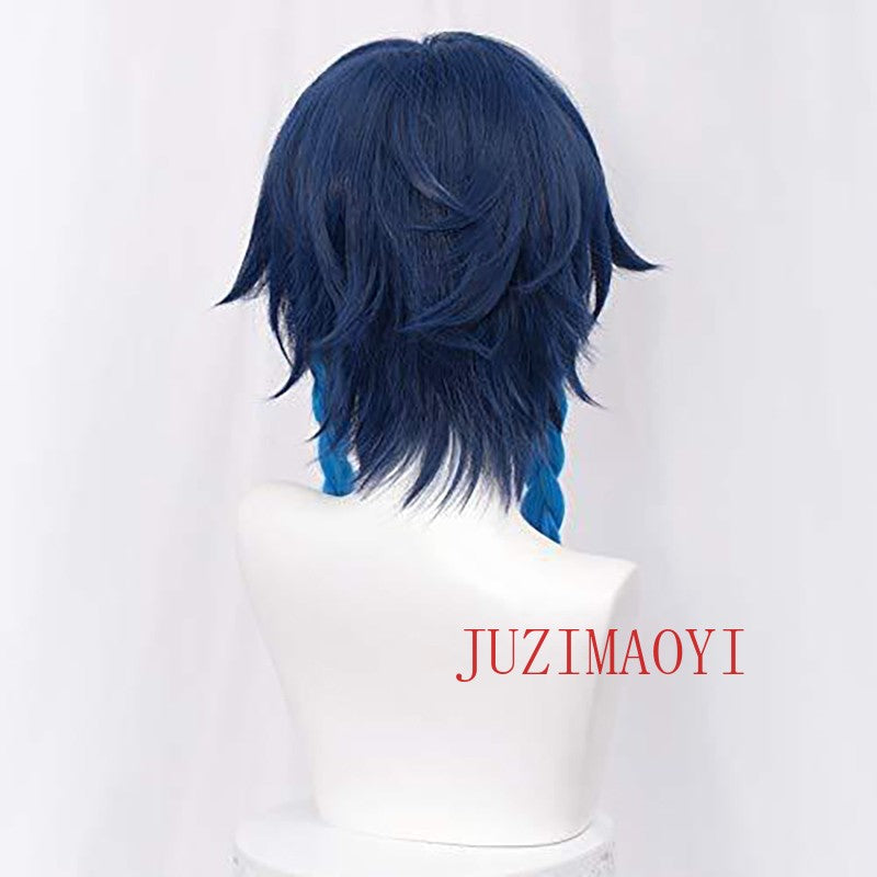 Genshin Impact Venti Cosplay Wig Unisex Blue Wig Cosplay Anime Cosplay Braid Wigs Heat Resistant Synthetic Wigs Halloween