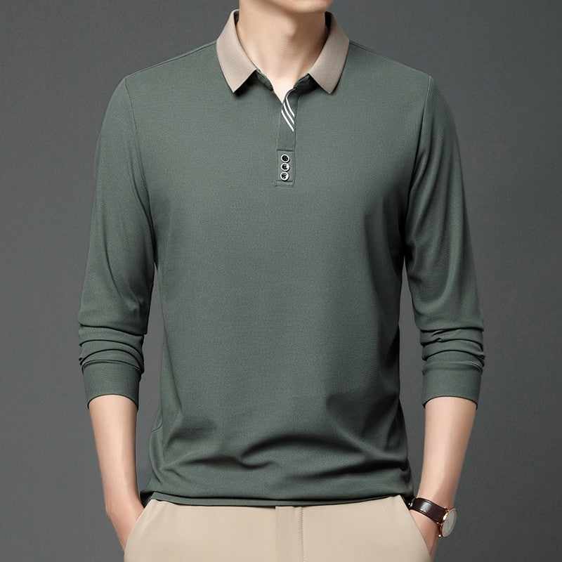 New Men's Business Casual Long Sleeved Shirt Solid Color Polo Shirt Fashionable Breathable Comfortable Versatile Top