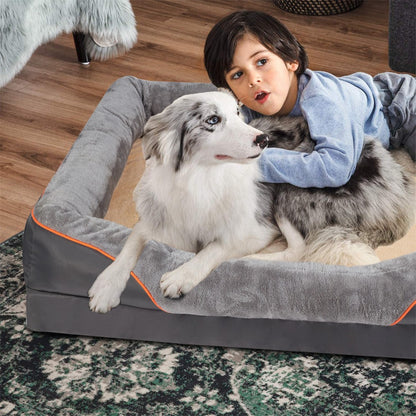 Cama Ortopédica Grande Jumbo para Cães Espuma de Memória Sofá para Animais de Estimação Impermeável Almofada Elevada Quente para Filhotes Capa Removível
