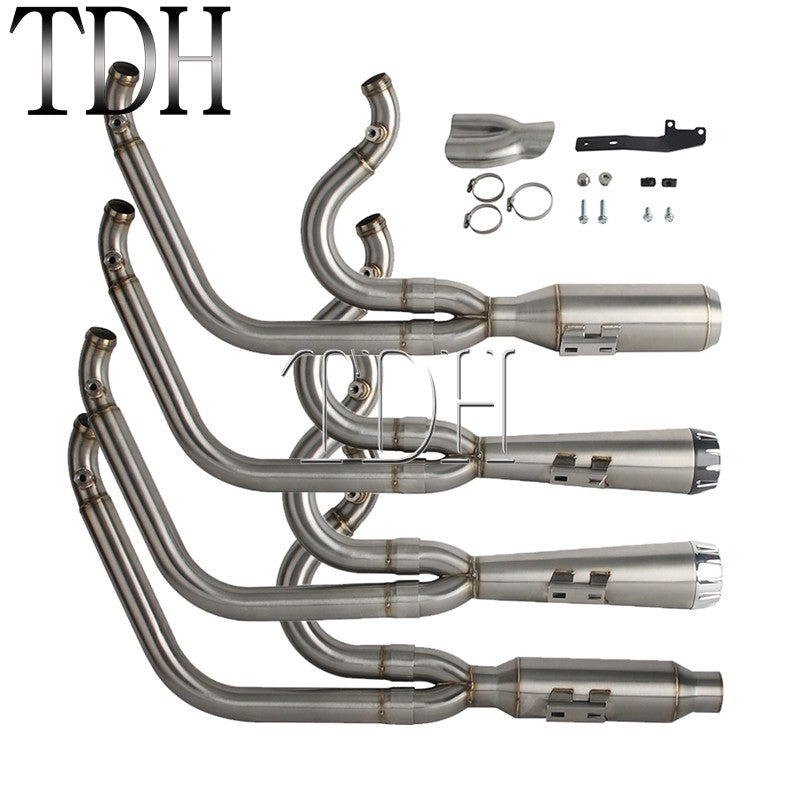 2-into-1 Exhaust Mufflers Drag Pipe Slip On Muffler System For Harley Dyna Wide Glide Super Glides Street Bob Low Rider FatBob