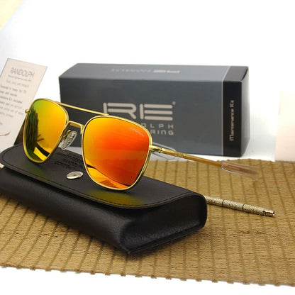 RE Sunglasses Man USA Army Military Aviation Pilot Sunglasses Woman Glass Lens Luxury Brand Retro Titanium Frame High Quality