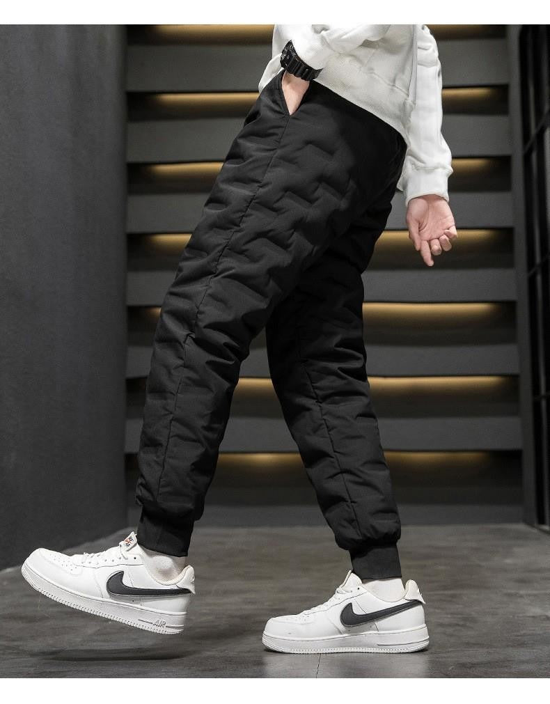 Men's Outdoor Casual down Trousers Windproof Waterproof Winter Warm Cotton Pants Dstring Waist Long Polyester Fiber