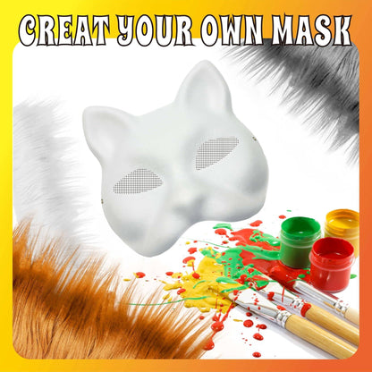 43 Pcs DIY Therian Mask Kit Half Face Hand-painted Cat Mask DIY Masks Blank White Cat Mask for Carnival Masquerade Cosplay Party
