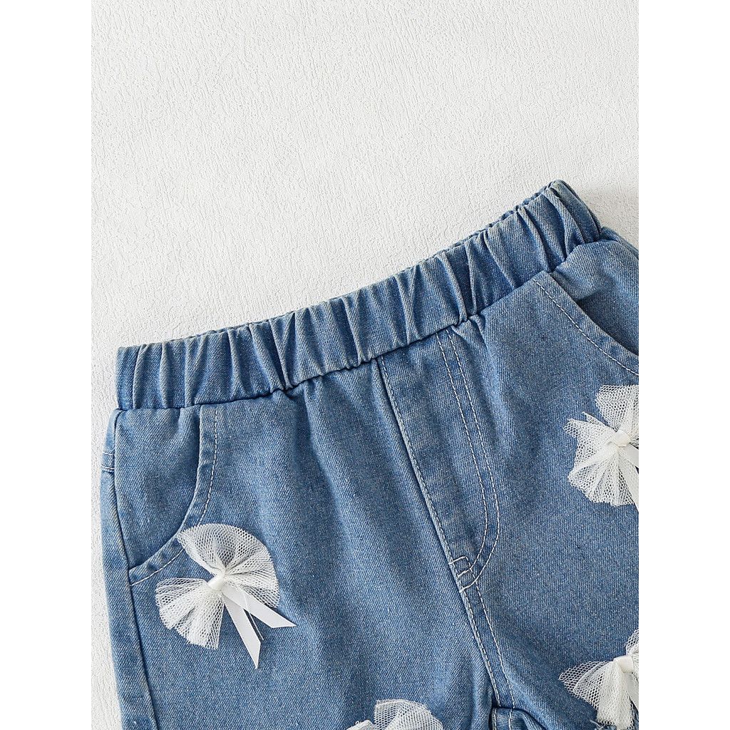 Clothes Set for 0-3Years Baby Girl Cute Cartoon Pattern Bow Short Sleeve Top + Denim Shorts Summer Costume for Toddler Girl