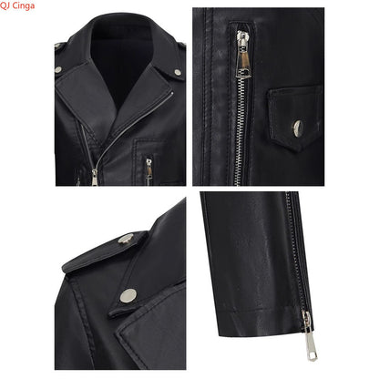 Women's Short-Length Black Leather Jacket for Fall, Fashionable Casual PU Jackets, Sizes: S M L XL.
