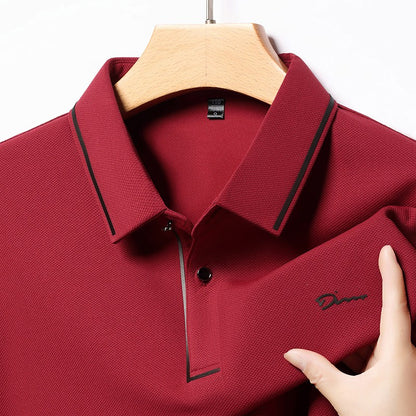 New Men's Business Casual Long Sleeved Shirt with Badge Solid Color Polo Shirt Fashionable Breathable Comfortable Versatile Top
