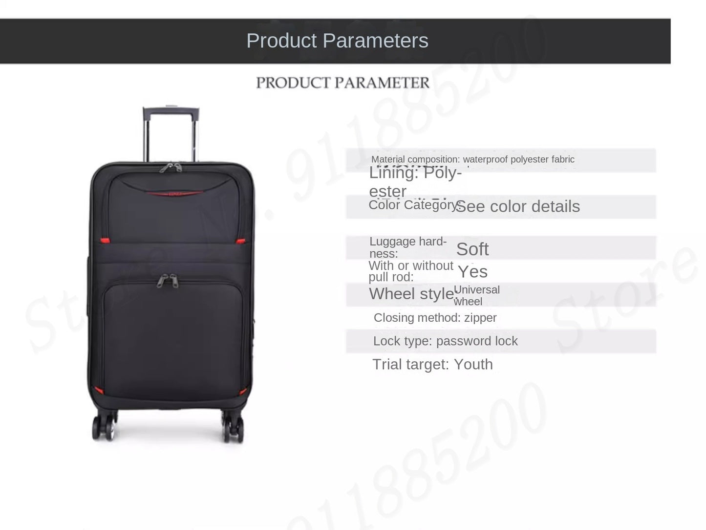 30" Large Capacity Black Luggage Waterproof Durable Trolley Case Oxford Cloth Detachable Spinner Wheel 20" Password Suitcase