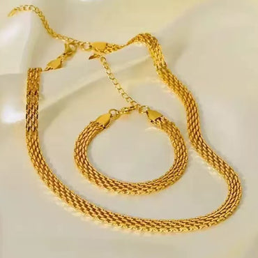 GANEMLY 316L Stainless Steel Metal Wide Chain Necklace Bracelets Waterproof Jewelry Set Gold Color Chain Charm Jewelry Set Gift