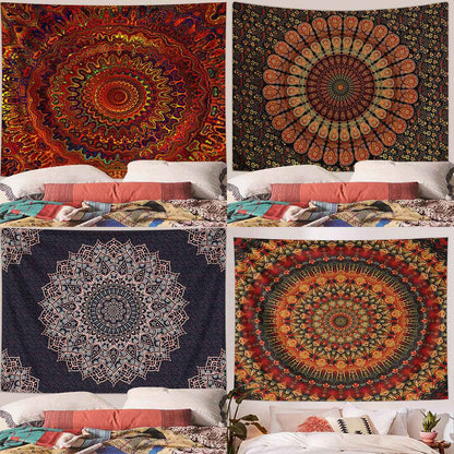1pc Bohemian Mandala Tapestry, Retro Plant Flower psychedelic Tapestry, Hippie Style Room Decoration Wall Hanging
