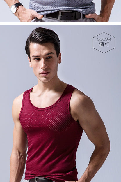 Men's Ice Silk Mesh Tank Tops Gym Stringer Transparent Bodybuilding Sleeveless Shirt Fitness Vest Male mesh Muscle Singlets