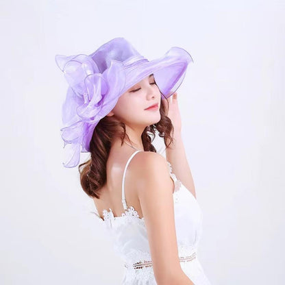 1 Chapéu Feminino De Organza Com Babados E Aba Larga Chapéu De Sol De Verão Para Noivas Estilo Europeu E Americano Chapéu Requintado Para Festas E Praia