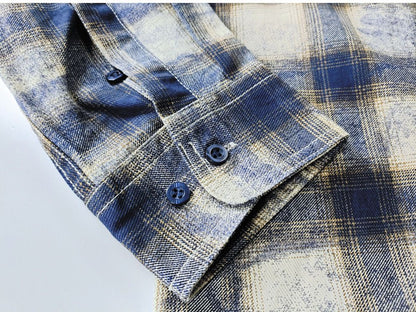 Autumn New Japanese Retro Long-Sleeve Lapel Plaid Cargo Shirt Men's Simple 100% Cotton Washed Pocket Casual Blouses Thin Coat