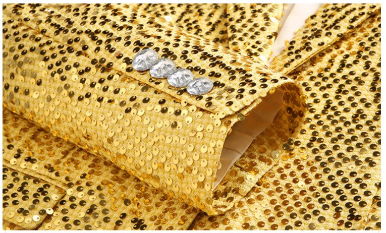High-quality Sequined Suits Men Clothing Gold / Silver Autumn / Winter New Male Wedding Banquet Party Dress Blazer and Pant