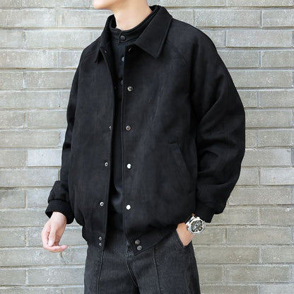 Men's Fashion Vibe Style Faux Suede Oversized Casual Jacket Autumn Streetwear Trendy Bomber with Premium Look